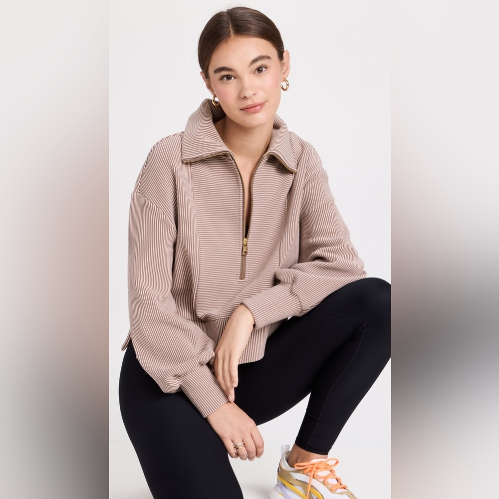 Varley Tan Ribbed Half-Zip Sweater Ramona Sweatshirt 2.0
